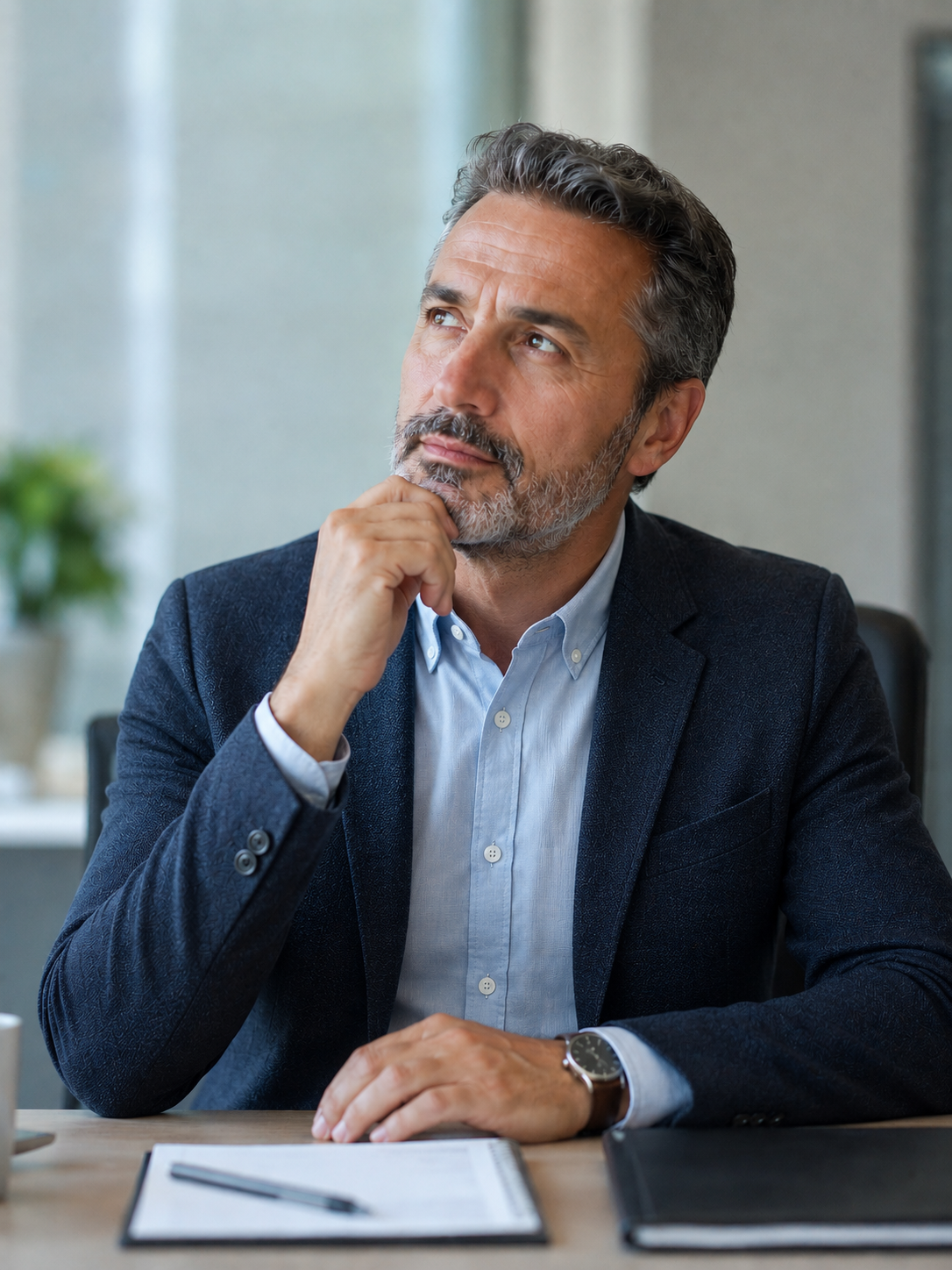 Unternehmer in nachdenklicher Pose